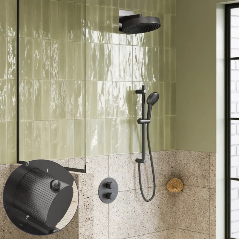 Korting Saniclear Evolution Stripes inbouw regendouche rond met glijstang en 2 standen handdouche verouderd ijzer - gunmetal