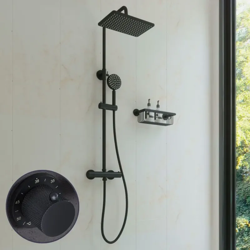 Saniclear Vision Curved opbouw regendouche met 20x30cm hoofddouche zwart mat Beperkt Aanbod