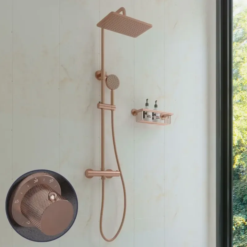 Hoge Kwaliteit Saniclear Vision Curved opbouw regendouche met 20x30cm hoofddouche geborsteld koper