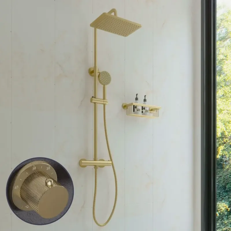 Aanbieding Saniclear Vision Curved opbouw regendouche met 20x30cm hoofddouche geborsteld messing - mat goud