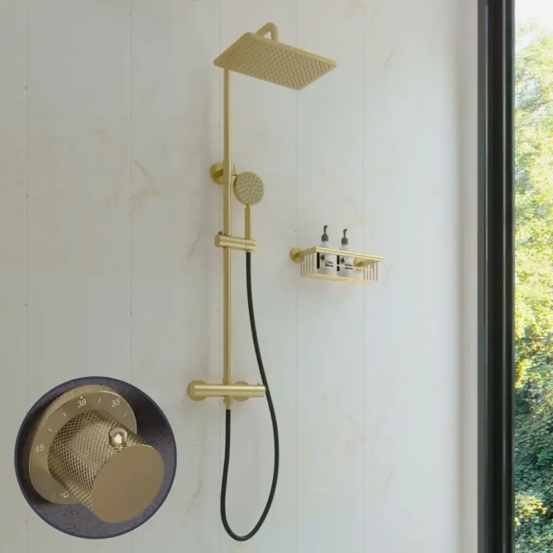 Lage Kosten Saniclear Vision Curved Pro opbouw regendouche met 20x30cm hoofddouche geborsteld messing - mat goud