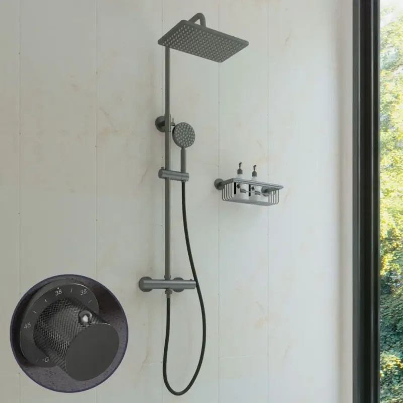 Saniclear Vision Curved Pro opbouw regendouche met 20x30cm hoofddouche verouderd ijzer - gunmetal Nu Kopen