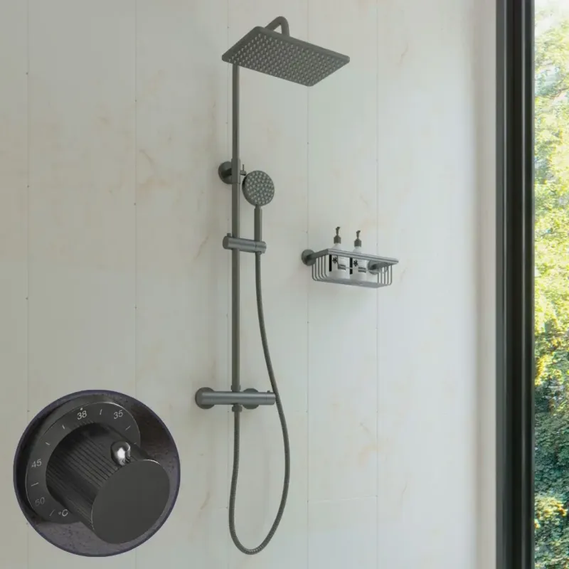 Lage Prijs Saniclear Vision Stripes opbouw regendouche met 20x30cm hoofddouche verouderd ijzer - gunmetal