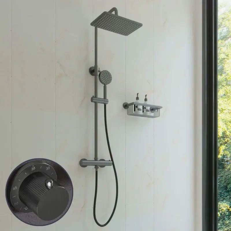 Gratis Retour Saniclear Vision Stripes Pro opbouw regendouche met 20x30cm hoofddouche verouderd ijzer - gunmetal