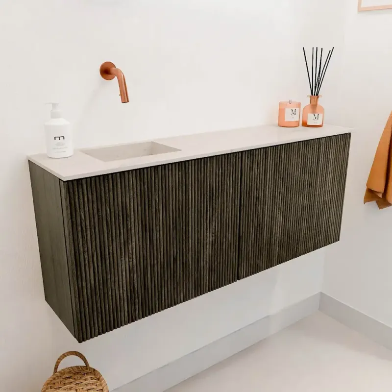 Direct Verzonden Mondiaz Joya DLux 100cm toiletmeubel shadow met wastafel faye links zonder kraangat meli