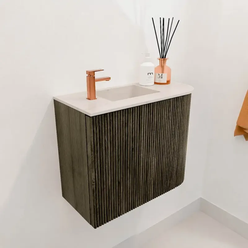 Mondiaz Joya DLux 50cm toiletmeubel ronding rechts shadow met wastafel faye links 1 kraangat meli Op = Op