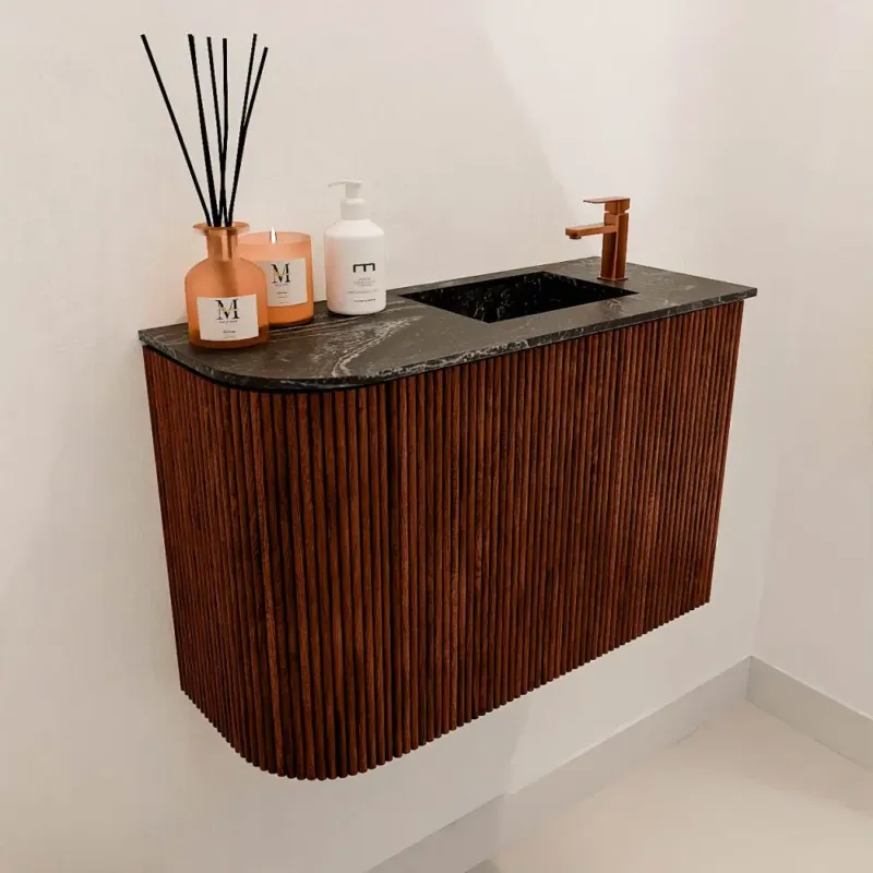 Voordeelprijs Mondiaz Joya DLux 60cm toiletmeubel ronding links ruby met wastafel faye rechts 1 kraangat lava