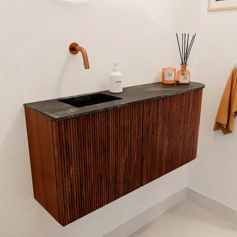 Veilige Betaling Mondiaz Joya DLux 90cm toiletmeubel ronding rechts ruby met wastafel faye links zonder kraangat lava