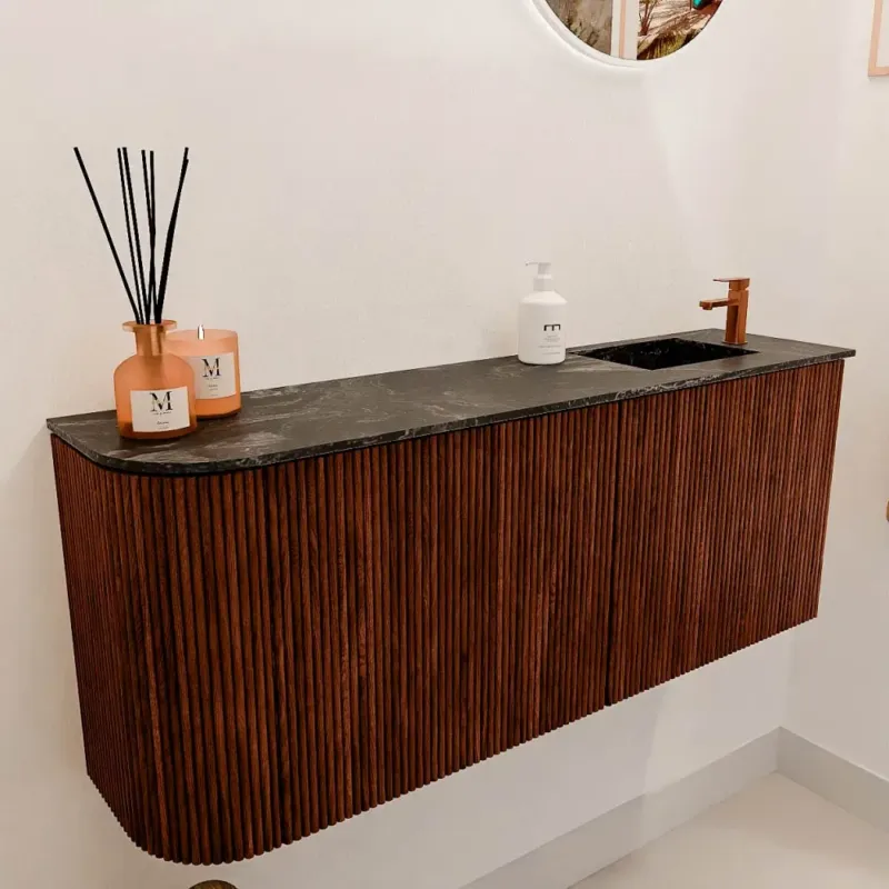 Premium Mondiaz Joya DLux 100cm toiletmeubel ronding links ruby met wastafel faye rechts 1 kraangat lava