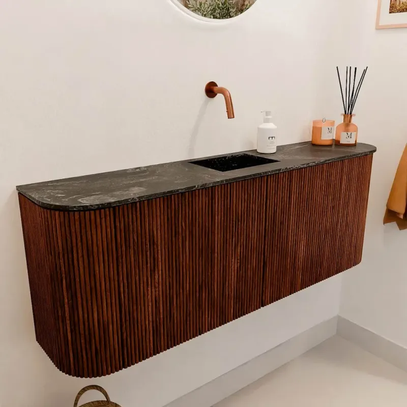 Rechtstreeks Van De Fabrikant Mondiaz Joya DLux 115cm toiletmeubel ronding links/rechts ruby met wastafel faye midden zonder kraangat lava