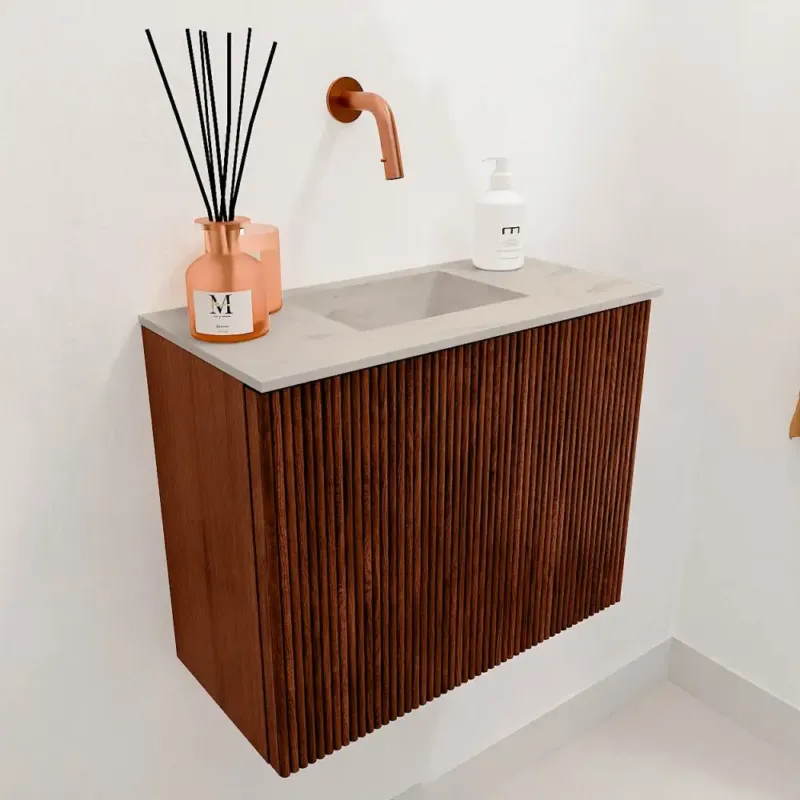 Premium Mondiaz Joya DLux 50cm toiletmeubel ruby met wastafel faye midden zonder kraangat opalo