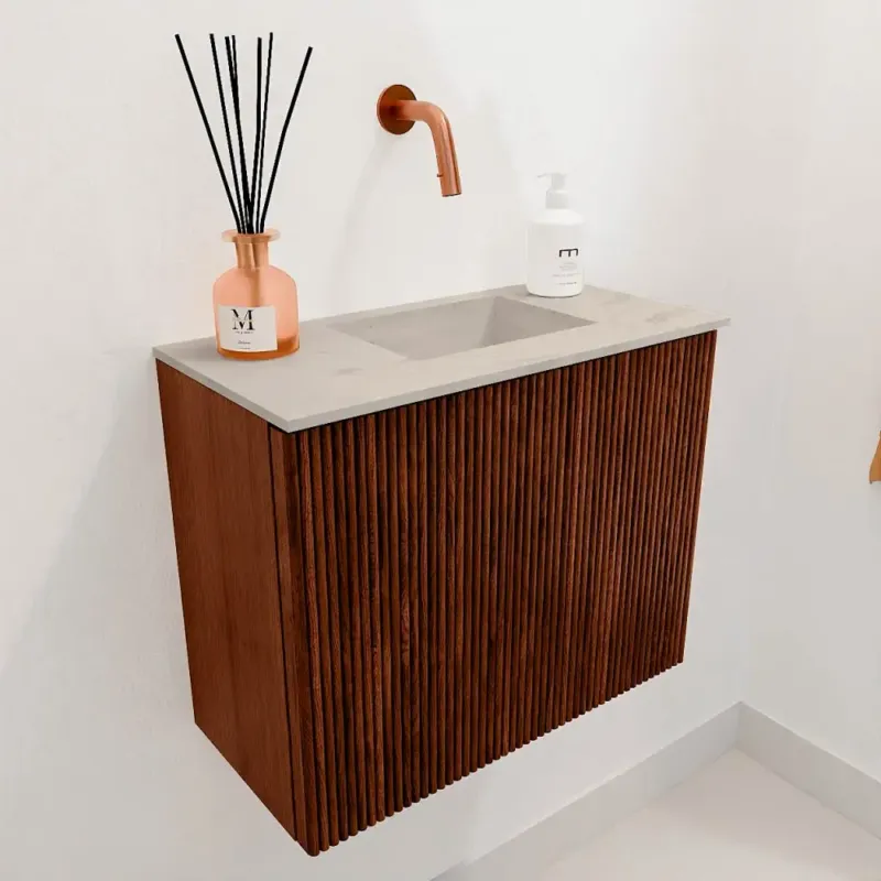 Actieprijs Mondiaz Joya DLux 50cm toiletmeubel ruby met wastafel faye rechts zonder kraangat opalo