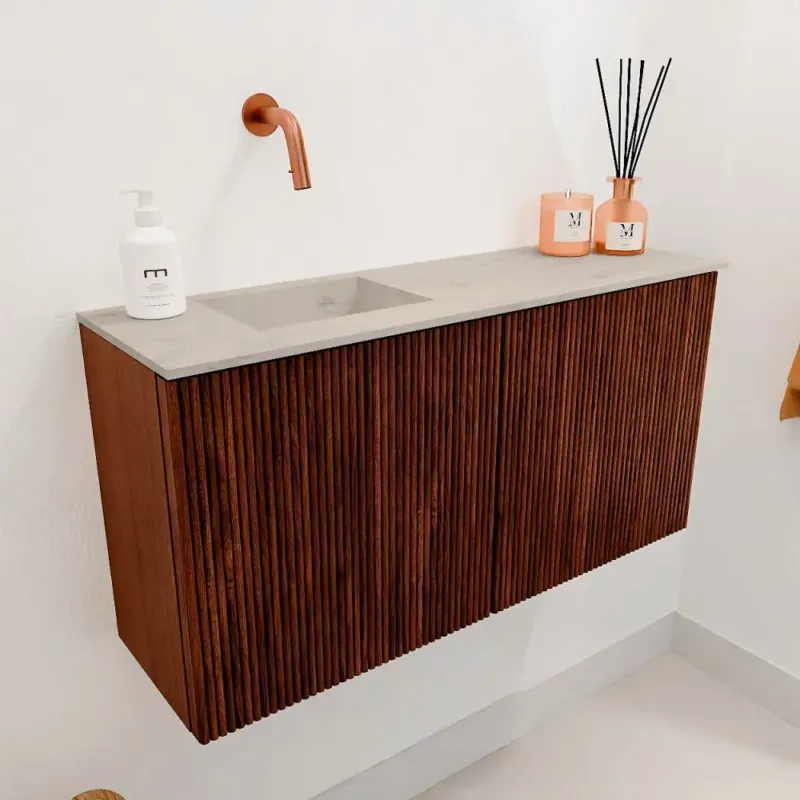 Snelle Levering Mondiaz Joya DLux 80cm toiletmeubel ruby met wastafel faye links zonder kraangat opalo