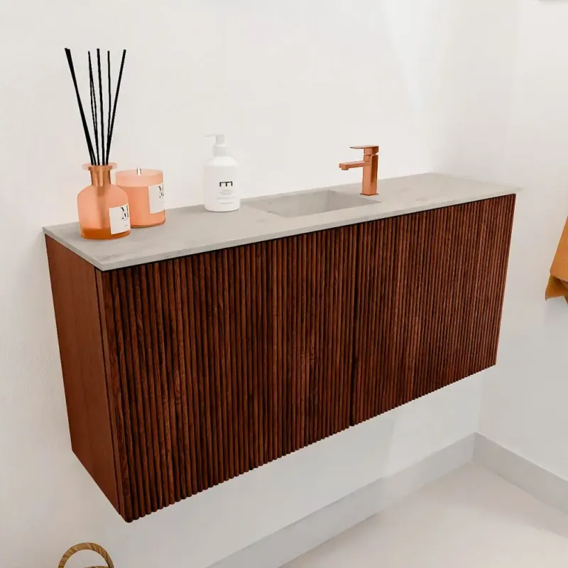 Op = Op Mondiaz Joya DLux 90cm toiletmeubel ruby met wastafel faye midden 1 kraangat opalo