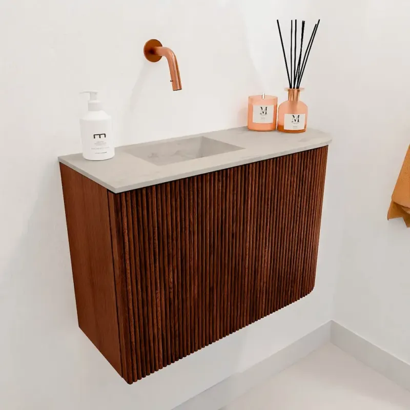 Populair Mondiaz Joya DLux 60cm toiletmeubel ronding rechts ruby met wastafel faye links zonder kraangat opalo