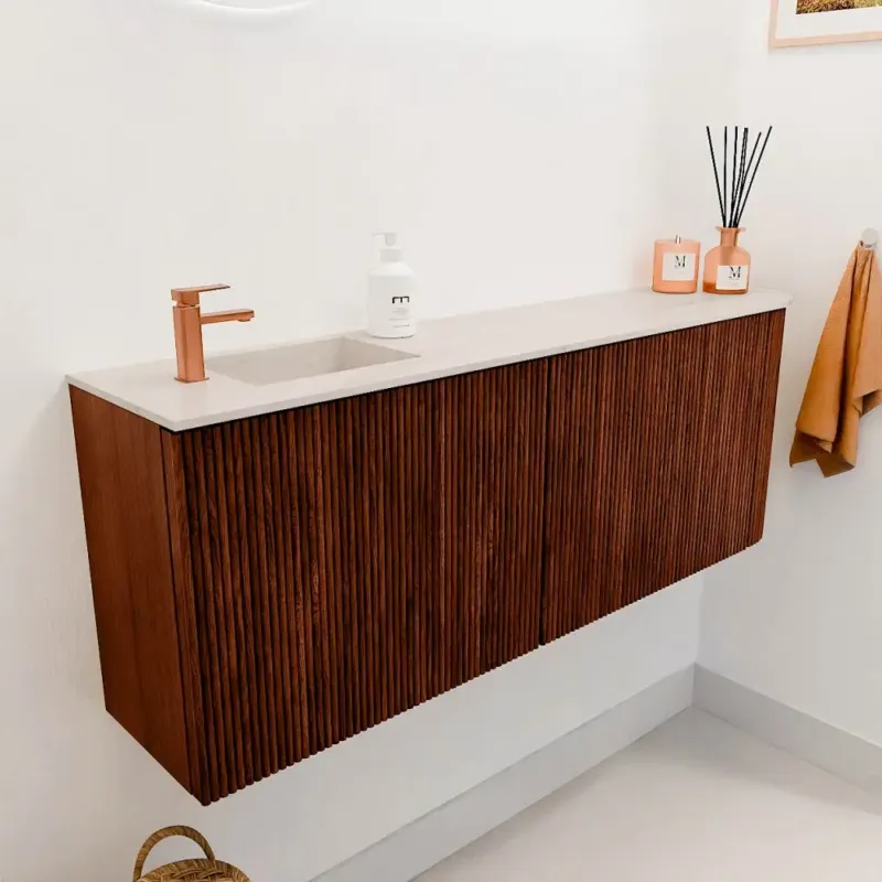 Actieprijs Mondiaz Joya DLux 110cm toiletmeubel ronding rechts ruby met wastafel faye links 1 kraangat meli