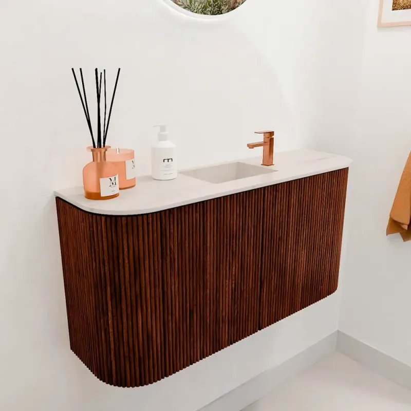 Populair Mondiaz Joya DLux 85cm toiletmeubel ronding links/rechts ruby met wastafel faye midden 1 kraangat meli
