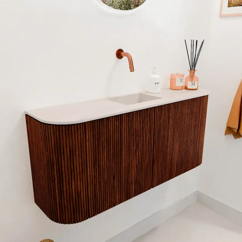 Voordeelprijs Mondiaz Joya DLux 95cm toiletmeubel ronding links/rechts ruby met wastafel faye midden zonder kraangat meli