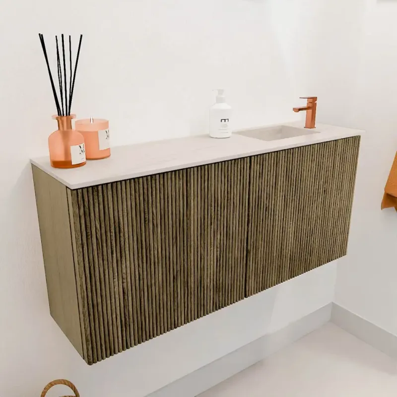 Premium Mondiaz Joya DLux 90cm toiletmeubel dusk met wastafel faye rechts 1 kraangat meli