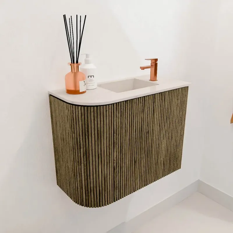 Beste Prijs Mondiaz Joya DLux 50cm toiletmeubel ronding links dusk met wastafel faye rechts 1 kraangat meli