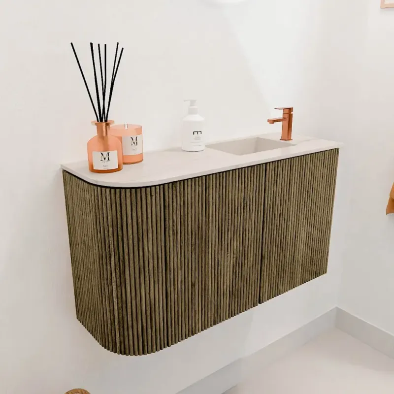 Must-Have Mondiaz Joya DLux 70cm toiletmeubel ronding links dusk met wastafel faye rechts 1 kraangat meli