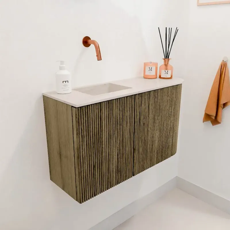 Snelle Levering Mondiaz Joya DLux 70cm toiletmeubel ronding rechts dusk met wastafel faye links zonder kraangat meli