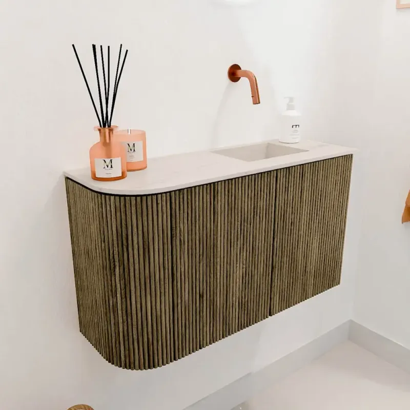 Nu Kopen Mondiaz Joya DLux 70cm toiletmeubel ronding links dusk met wastafel faye rechts zonder kraangat meli