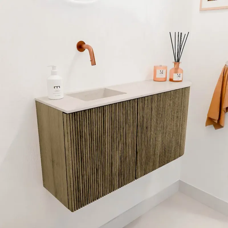 Aanbieding Mondiaz Joya DLux 80cm toiletmeubel ronding rechts dusk met wastafel faye links zonder kraangat meli