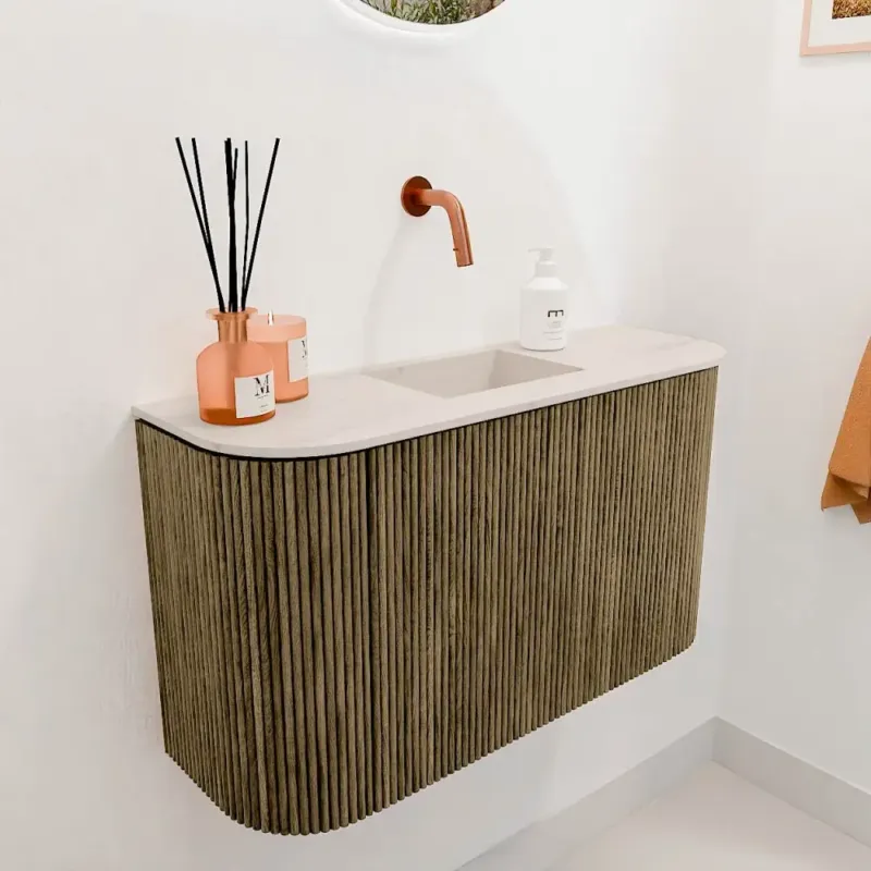 Snelle Levering Mondiaz Joya DLux 75cm toiletmeubel ronding links/rechts dusk met wastafel faye midden zonder kraangat meli