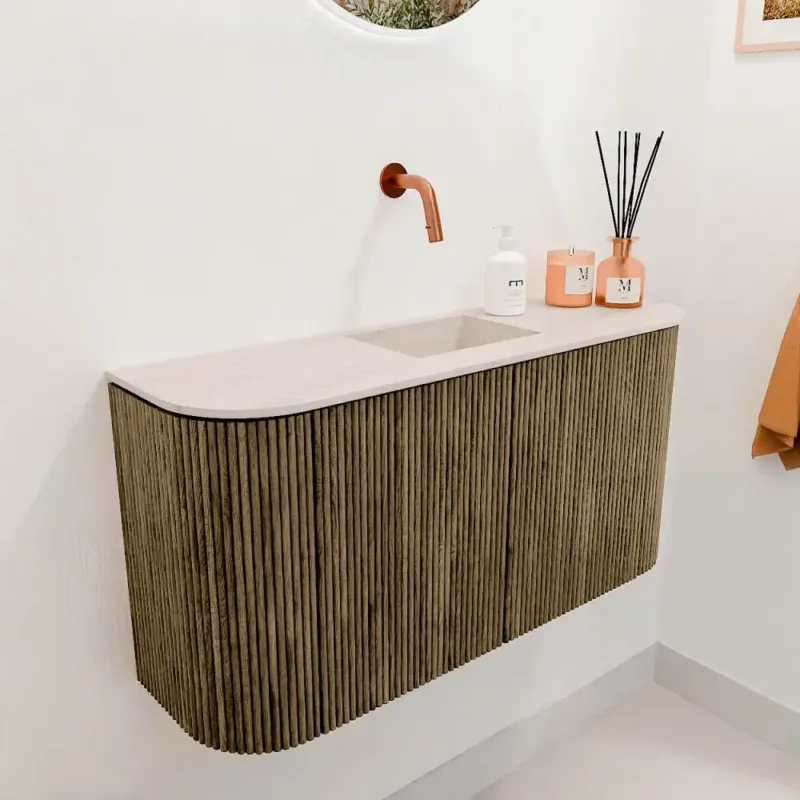 Actieprijs Mondiaz Joya DLux 85cm toiletmeubel ronding links/rechts dusk met wastafel faye midden zonder kraangat meli