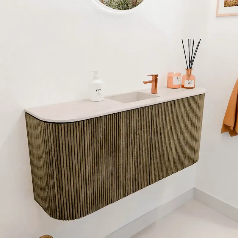 Voordeelprijs Mondiaz Joya DLux 95cm toiletmeubel ronding links/rechts dusk met wastafel faye midden 1 kraangat meli