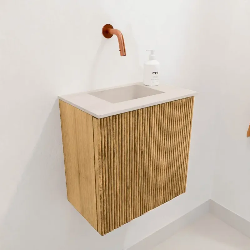 Snelle Levering Mondiaz Joya DLux 40cm toiletmeubel oak met wastafel faye midden zonder kraangat meli