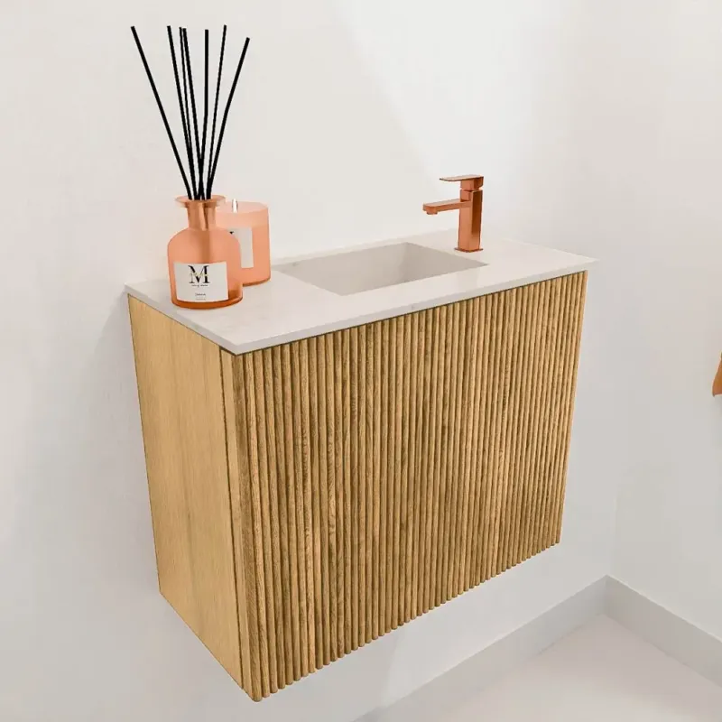 Shop Nu Mondiaz Joya DLux 50cm toiletmeubel oak met wastafel faye rechts 1 kraangat meli