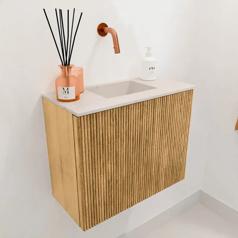 Nu Kopen Mondiaz Joya DLux 50cm toiletmeubel oak met wastafel faye midden zonder kraangat meli