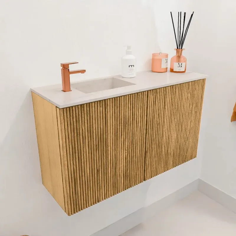 Nieuw Mondiaz Joya DLux 70cm toiletmeubel oak met wastafel faye links 1 kraangat meli