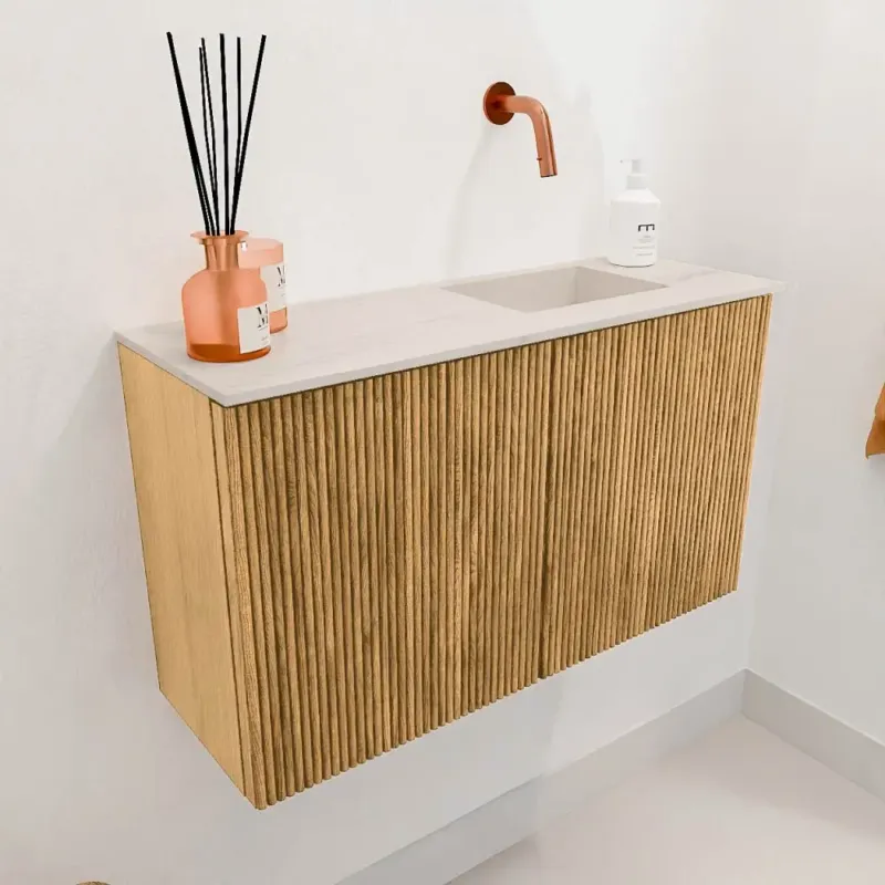 Rechtstreeks Van De Fabrikant Mondiaz Joya DLux 70cm toiletmeubel oak met wastafel faye rechts zonder kraangat meli
