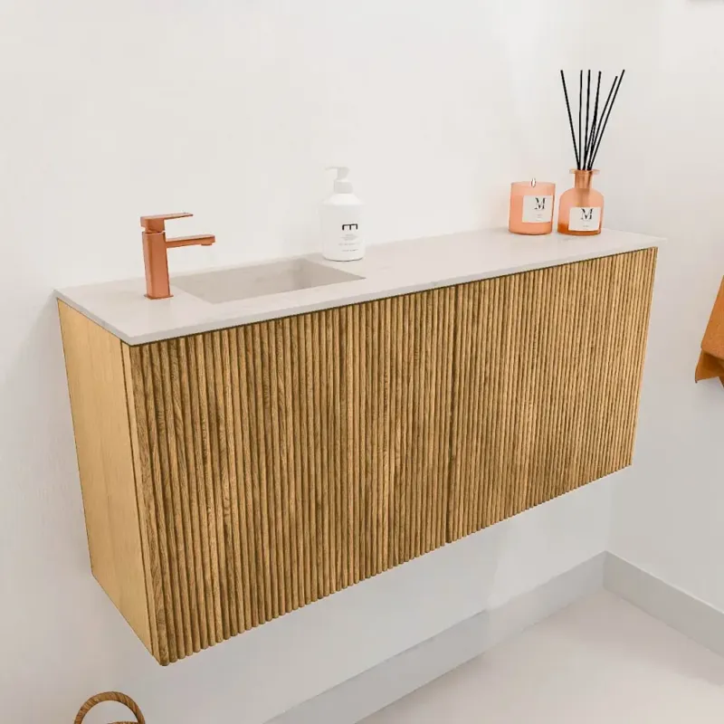 Must-Have Mondiaz Joya DLux 90cm toiletmeubel oak met wastafel faye links 1 kraangat meli