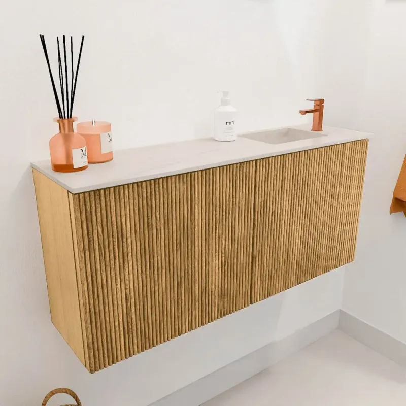 Op = Op Mondiaz Joya DLux 90cm toiletmeubel oak met wastafel faye rechts 1 kraangat meli