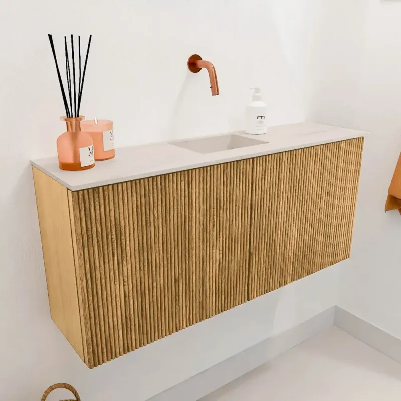 Beperkt Aanbod Mondiaz Joya DLux 90cm toiletmeubel oak met wastafel faye midden zonder kraangat meli