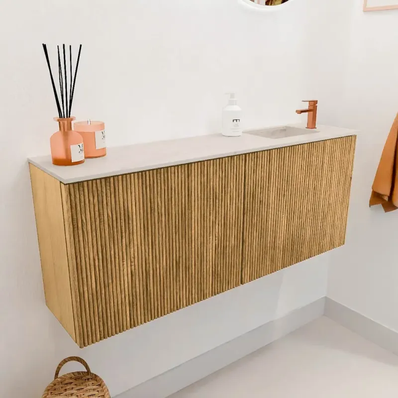 Beperkt Aanbod Mondiaz Joya DLux 100cm toiletmeubel oak met wastafel faye rechts 1 kraangat meli