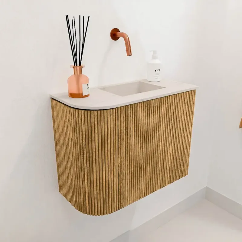 Speciale Aanbieding Mondiaz Joya DLux 50cm toiletmeubel ronding links oak met wastafel faye rechts zonder kraangat meli