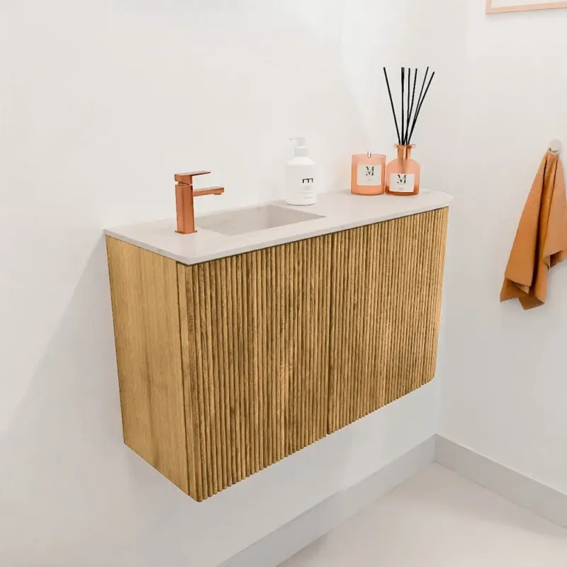 Shop Nu Mondiaz Joya DLux 70cm toiletmeubel ronding rechts oak met wastafel faye links 1 kraangat meli