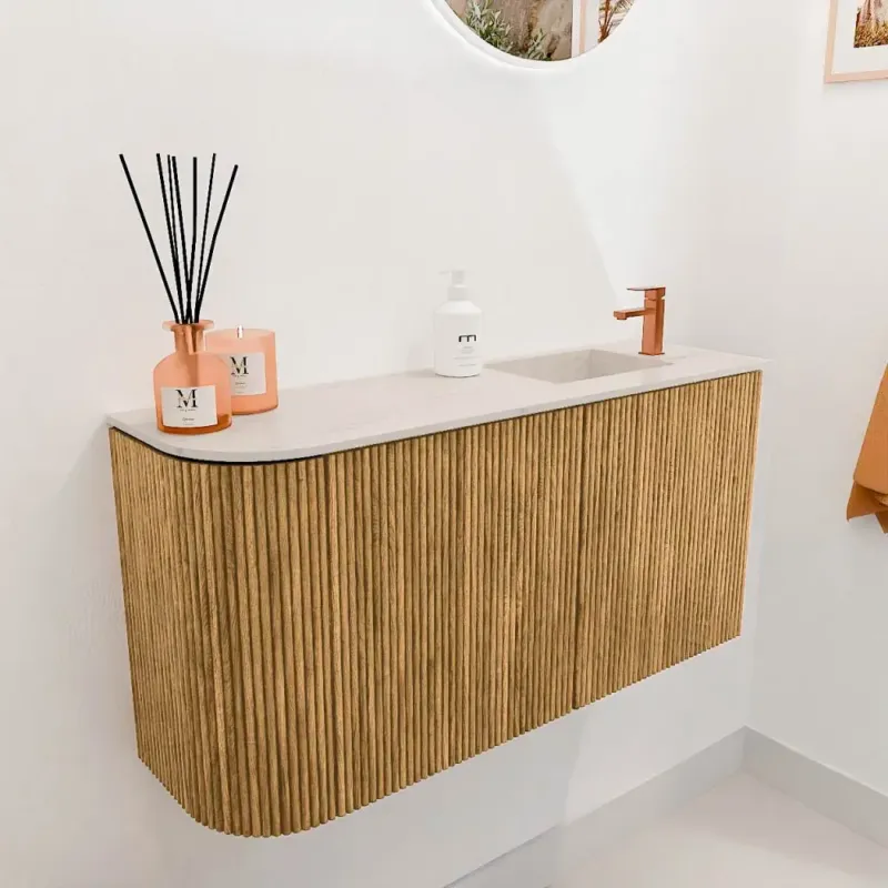 Superprijs Mondiaz Joya DLux 80cm toiletmeubel ronding links oak met wastafel faye rechts 1 kraangat meli