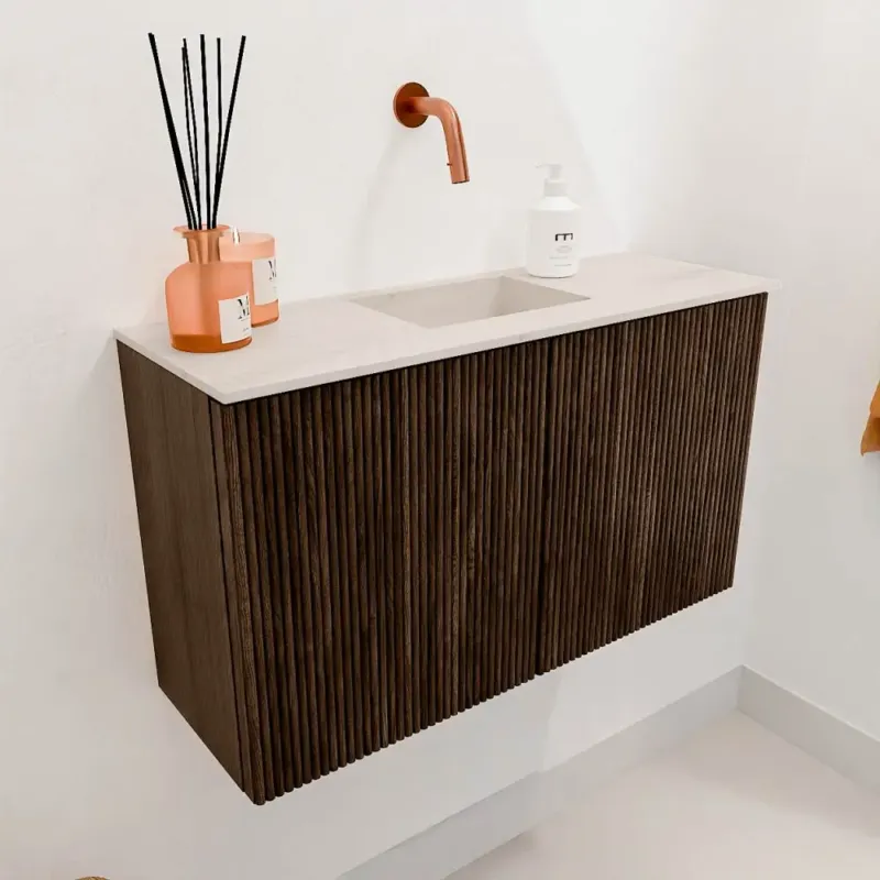 Superprijs Mondiaz Joya DLux 70cm toiletmeubel walnut met wastafel faye midden zonder kraangat meli