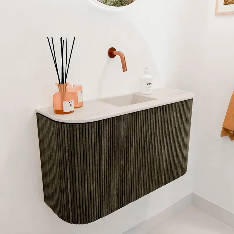 Superprijs Mondiaz Joya DLux 75cm toiletmeubel ronding links/rechts shadow met wastafel faye midden zonder kraangat meli