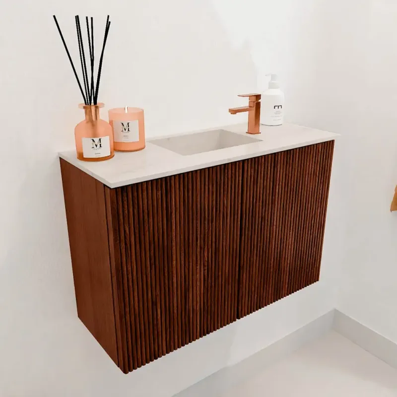Tijdelijk Beschikbaar Mondiaz Joya DLux 60cm toiletmeubel ruby met wastafel faye midden 1 kraangat meli