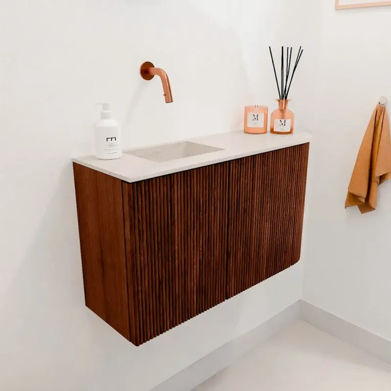Alleen Vandaag Mondiaz Joya DLux 70cm toiletmeubel ronding rechts ruby met wastafel faye links zonder kraangat meli