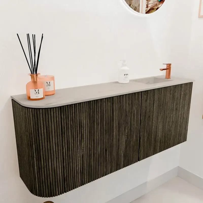 Weekendaanbieding Mondiaz Joya DLux 100cm toiletmeubel ronding links shadow met wastafel faye rechts 1 kraangat opalo