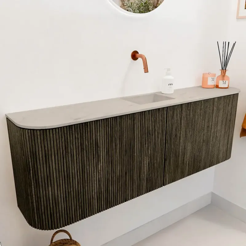 Seizoensaanbieding Mondiaz Joya DLux 125cm toiletmeubel ronding links/rechts shadow met wastafel faye midden zonder kraangat opalo