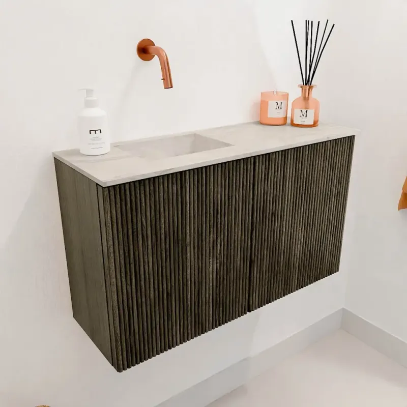 Rechtstreeks Van De Fabrikant Mondiaz Joya DLux 70cm toiletmeubel shadow met wastafel faye links zonder kraangat ostra
